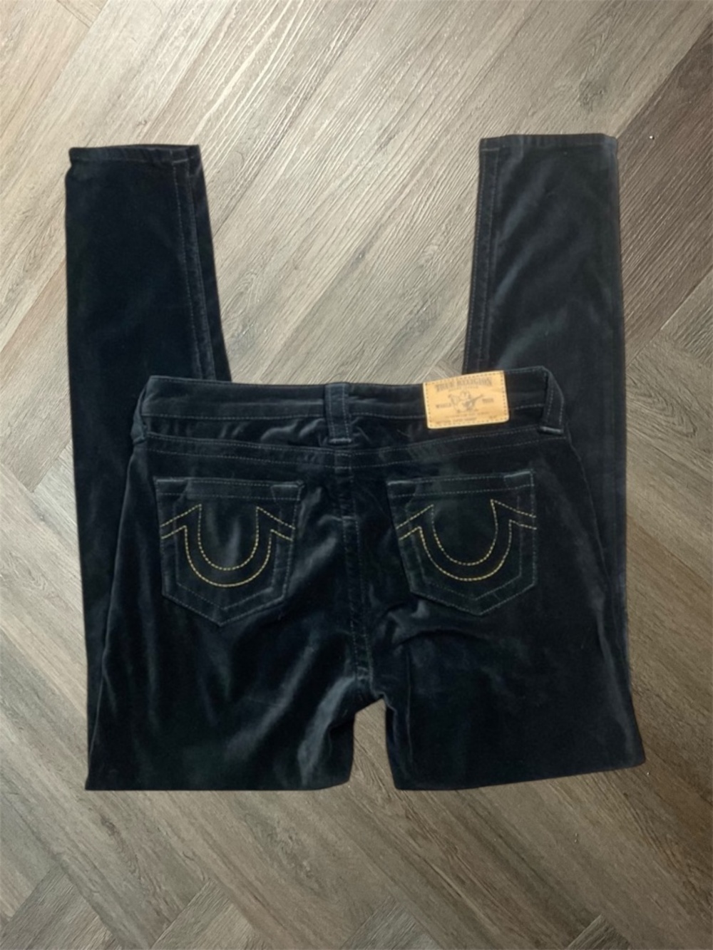 Y2K True Religion Velvet Super Skinny Jeans Womens 29 Black Gold Horseshoe Logo - Picture 1 of 11